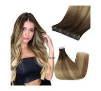 Seamless Tape in Hair Extensions, Cinta en extensiones de cabello Real Color 3 que se desvanece a 8 resaltado 22 Rubio Balayage cinta sin costuras en extensiones de cabello humano 20 piezas,Perfect f