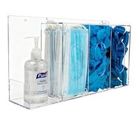 SEANADO Dispensador de guantes y desinfectante de manos con tapa, acrílico transparente, para montaje en pared o como expositor de mesa con 4 compartimentos para mascarillas, cubrezapatos, redecillas