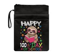 SEANATIVE Happy 100th Days of School Book Sleeve for Kids Girls Boys Cute Sloth Print Polyester Paperback Protector Cover Portable Hardbook Pouch with Zipper and Handle