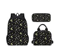SEANATIVE Juego de mochila escolar ligera para niñas y adolescentes, bonita bolsa para libros con lonchera para niños de vuelta a la escuela, Estrella de luna