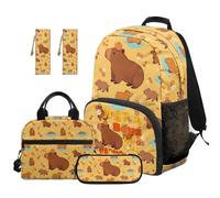 SEANATIVE Juego de mochila para niños, mochila de dibujos animados y fiambrera, juego de 5 bolsas suaves para libros, Just a Boy Who Loves Capybara, Mochilas rucksack