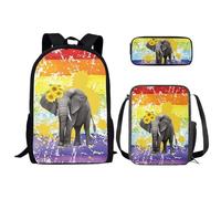 SEANATIVE Lindo juego de mochila escolar para niños con lonchera y estuche para lápices, Lindo elefante.