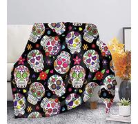 SEANATIVE Manta de franela súper suave y ligera de microfibra, acogedora manta cálida para sala de estar, dormitorio, estampado de calavera, talla M