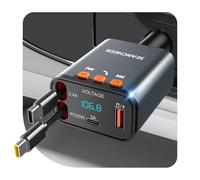 Seancheer - Transmisor FM Bluetooth para coche y encendedor de cigarrillos USB C, 69 W cargador de coche con 2 cables retráctiles, reproductor MP3 Bluetooth 5.3, teléfono kit mano libre, adaptador de