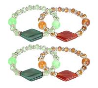 Seaoyoema 2 Set Elastic Crystal Bracelets Beads, Wild Simple Stylish Bracelets for Women, Green and Coffee Color Charm Bracelets with Stretchable Cord, Craft Ornaments for Work Travel Party