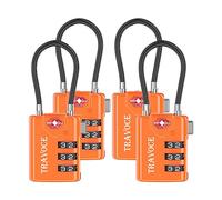 Search Alert - Candados de cable de combinación de viaje aprobados por la TSA, para maleta, armario de gimnasio, caja de herramientas, mochila 1, 2, 4, 6 y 10 unidades, color naranja, paquete de 4