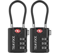 Search Alert - Candados de cable de combinación de viaje aprobados por la TSA, para maleta, armario de gimnasio, caja de herramientas, mochila 1, 2, 4, 6 y 10 unidades, color negro, paquete de 2