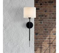 Searchlight Aplique de pared Munich, enchufe, blanco/negro, lino, regulable