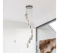 Searchlight Lámpara colgante de lino, 9 luces, cromo/color humo, cristal, G4 True
