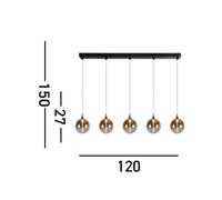 Searchlight Lámpara colgante LED Alchemy, 5 luces, negro, ámbar, cristal