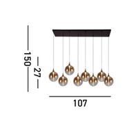 Searchlight Lámpara colgante LED Alchemy, 8 luces, negro, ámbar, cristal