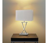 Searchlight Lámpara de mesa Club, cromo/blanco, 35,5 cm de altura, textil, E14