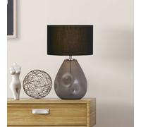 Searchlight Lámpara de mesa Devon, negro/gris humo Altura 44,5 cm textil/vidrio