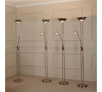 Searchlight Lámpara de pie LED Mother & Child, latón, lámpara de lectura, atenuable