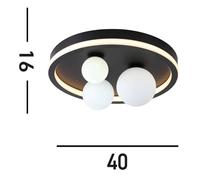 Searchlight Plafón LED Trident, negro, Ø 40 cm, acero/vidrio ópalo EC:EPREL:2105640