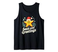 Seas and Greetings Funny Tropical Xmas Starfish Holiday Juego de Palabras Camiseta sin Mangas