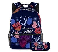 Seas and Oceans - Mochila escolar de gran capacidad para niños, niñas, niños, mujeres, hombres, estudiantes, duradera, ligera, muchos bolsillos, trabajo, lindo, negro, blanco, gato, perro, bolsa de