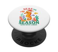 Seas The Season Lindo Caballito de mar Juego de Palabras de Navidad PopSockets PopGrip Adhesivo