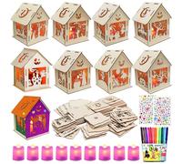 Seasboes 9 Piezas Farolillos Halloween para Manualidades, Cabaña de Madera Luminosa, Farolillo de Madera con Velas LED, Cabaña Con Luz LED y Velas, para Construir, Regalo de Decoración de Halloween