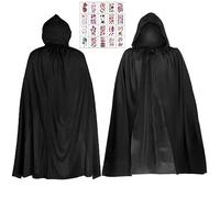 Seasboes Disfraz de Halloween, capa de Halloween, capa negra con capucha, disfraz de Parca con 20 tatuajes de Halloween, disfraz de vampiro para fiesta de Halloween, cosplay, edad 4-12 años (90 cm)