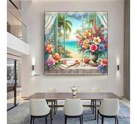 Seascape Beach Flowers Jigsaw Puzzle 35 Pieces 30x30cm/12x12inch, Difficult Jigsaw Puzzles for Adults 35, Beautiful Art Work, Great Festive Puzzle Gift for Men/Women