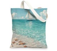 Seascape - Bolsas de lona reutilizables con escena náutica del océano, estilo costero, ligeras, lavables, para el hombro, Azul, 13x15 Inch