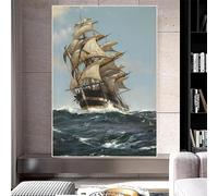 Seascape Sailboat Series Landscape Poster Aesthetic Wall Art Canvas Painting for Living Room Modern Home Decor(70x100cm/Frameless)