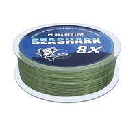 Seashark Línea de pesca trenzada de color que nunca se decolora, 8 hebras de línea de pesca de polietileno súper fuerte (verde militar oscuro, 80 libras, 0.48 mm-100 m/109 yardas)