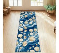 Seashell - Alfombra de corredor, costera de playa, dólar de arena, caracol de verano, azul marino, pelo bajo, alfombra rectangular con impresión para cocina, entrada, lavandería, pasillo, decoración