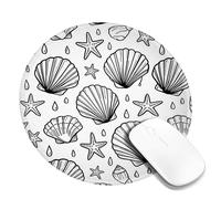 Seashell - Alfombrilla de mouse pequeña con diseño de estrella de mar costera y gotas de agua, color negro, redondo, de goma, suave, portátil, ideal para el hogar, oficina, escritorio, laptop