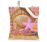 Seashell - Bolsas de lona reutilizables con patrón colorido de estrellas de mar, estilo de playa, ligeras, lavables, Con color, 13x15 Inch