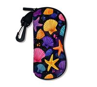 Seashell - Funda suave para gafas, diseño de conchas coloridas, fundas de seguridad para gafas de sol con cierre de cremallera, neopreno portátil para lectura E, Con color, 3x7 Inch