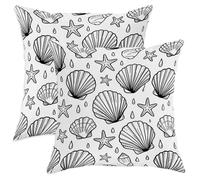 Seashell - Juego de 2 fundas de almohada con diseño de estrella de mar minimalista costera, gotas de agua, color negro con cremallera oculta, fundas de almohada para el hogar, sala de estar
