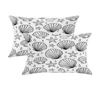 Seashell - Juego de 2 fundas de almohada con diseño de estrella de mar minimalista, gotas de agua, color negro con cremallera oculta, fundas de almohada decorativas para el hogar, dormitorio, sala de