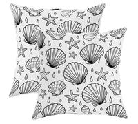 Seashell - Juego de 2 fundas de almohada de estrellas de mar minimalistas costeras con gotas de agua, terciopelo suave, lavable, fundas decorativas para sala de estar, apartamento, cama, sofá
