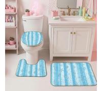 Seashell - Juego de 3 alfombras de baño con forma de U para baño, diseño náutico, diseño de estrella de mar, gotas de agua, color azul