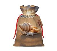 Seashell Landscape On The Beach - 1 bolsa de Navidad con cordón de 4.7 x 6.9 pulgadas, bolsa robusta para regalos y artículos esenciales de uso diario