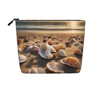 Seashell Landscape On The Beach - Bolsa de cosméticos de cáñamo falso, organizador grande para artículos de aseo de viaje, resistente al agua