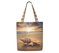 Seashell Landscape On The Beach - Bolsas de comestibles reutilizables con estampado de conchas, bolsa de poliéster, bolsos casuales, práctica bolsa de compras plegable.