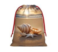 Seashell Landscape On The Beach - Bolsas de Navidad con cordón para fiestas, bolsas reutilizables para caramelos, bodas, San Valentín
