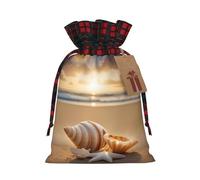 Seashell Landscape On The Beach - Bolsas de Navidad con cordón para Navidad, reutilizables, para dulces, bodas, regalos y almacenamiento