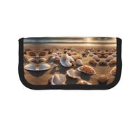 Seashell Landscape On The Beach - Estuche pequeño para lápices estético, estuche de almacenamiento para lápices, soporte para bolígrafos, oficina, Black, Talla única, Organizador de bolsas
