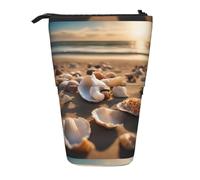 Seashell Landscape On The Beach - Estuche retráctil vertical para lápices, maquillaje, bolsa de almacenamiento para bolígrafos, lápices y objetos pequeños, Black, Talla única, Neceser de maquillaje
