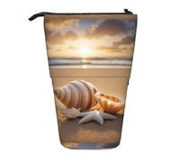 Seashell Landscape On The Beach - Estuche retráctil vertical para lápices, maquillaje, bolsa de almacenamiento para bolígrafos, lápices y objetos pequeños, Black, Talla única, Neceser de maquillaje