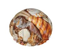 Seashell Landscape On The Beach - Gorro de ducha multiescena y multiusos de doble capa impermeable y gorro de cocina, adecuado para adultos, niños y mujeres