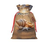 Seashell Landscape On The Beach Print Christmas Season Christmas Drawstring Gift Bags for Gifts Christmas Party Favors