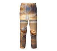 Seashell Landscape On The Beach Print - Pantalones de pijama suaves y elegantes para mujeres y hombres, pantalones divertidos a juego para la familia y la luz casual, Negro, XS(5-6)