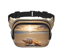 Seashell Landscape On The Beach - Riñonera cuadrada de doble capa con estampado de paisaje en la playa, unisex, para viajes y entrenamiento, Negro -, Talla única