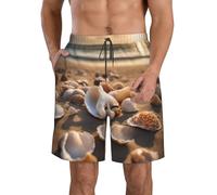 Seashell Landscape On The Beach - Traje de baño para hombre, secado rápido, pantalones cortos de playa de verano con bolsillos y forro de malla, Blanco, 3XL