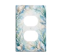 Seashell - Placa de pared dúplex con diseño de estrella de mar natural costera, coral, verano, plástico, tamaño estándar, doble toma de corriente, para dormitorio, baño, cocina, decoración de entrada